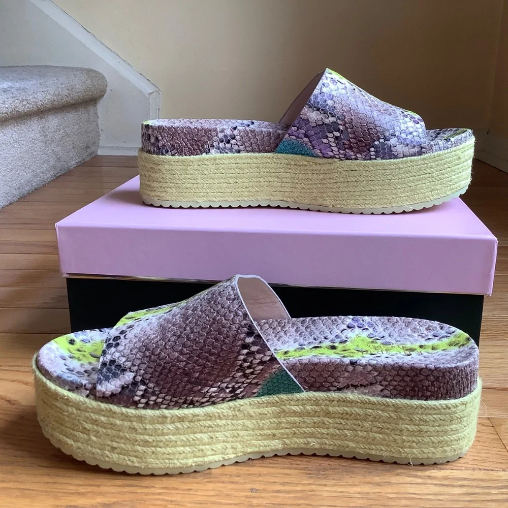 Kate Spade Zia Platform Croc Embossed Leather Slide Sandals Lemon SZ 9
